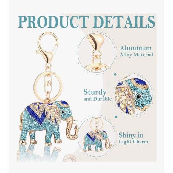New in box Crystal Rhinestone Studded Jewelry keychain elephant gold plated - Picture 8 of 12